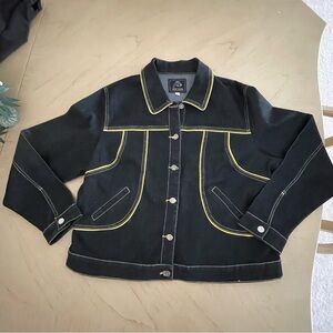 Vintage dark wash denim jacket Blue with Yellow accents y2k crest jeans 1x